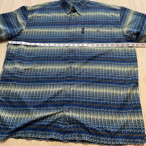 Fubu Shirt Mens Y2K XL Blue Yellow Orange Button Up Fubu Print Short Sleeve - Picture 2 of 8